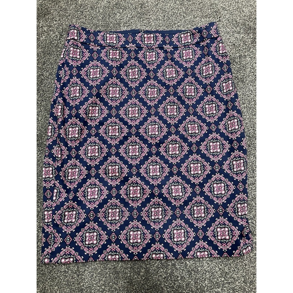 J. Crew Pencil Skirt Blue Pink‎ Paisley Print Women's Size 4 Career Colorful